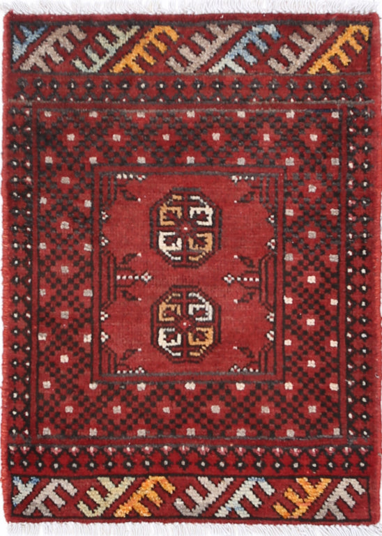 Ivory Hand-Knotted Afghan Tribal Geometric Wool Rug - 1'7" x 2'3"