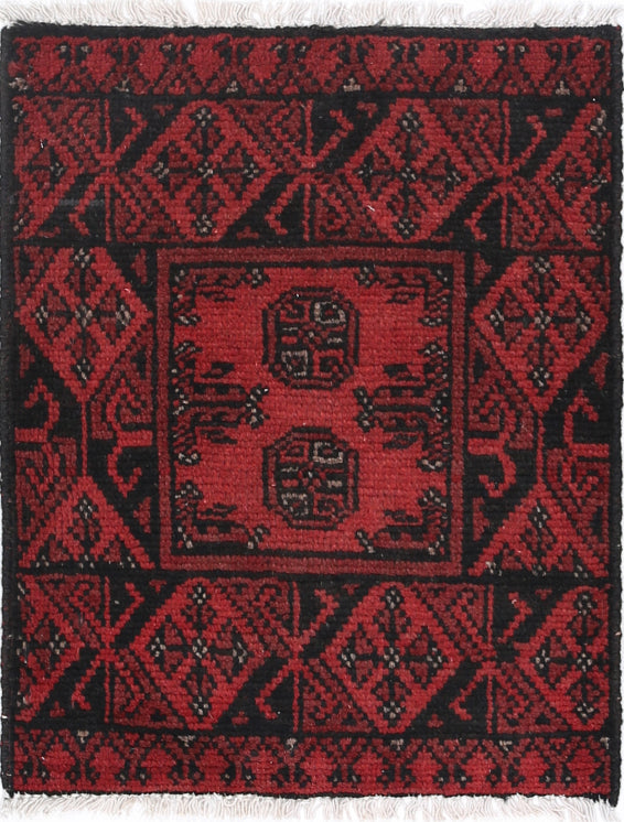 Ivory Hand-Knotted Afghan Tribal Geometric Wool Rug - 1'7" x 2'1"