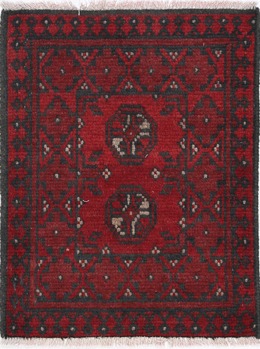 Ivory Hand-Knotted Afghan Tribal Geometric Wool Rug - 1'7" x 2'1"