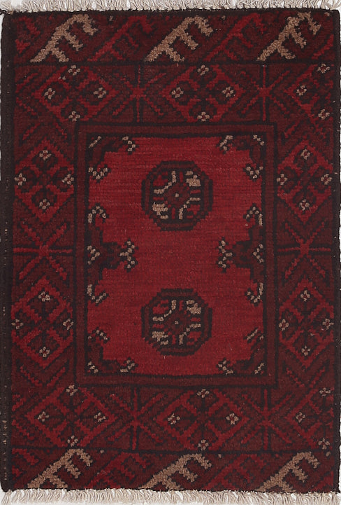 Ivory Hand-Knotted Afghan Tribal Geometric Wool Rug - 1'6" x 2'3"