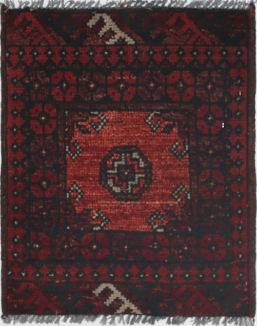 Ivory Hand-Knotted Afghan Tribal Geometric Wool Rug - 1'7" x 1'11"