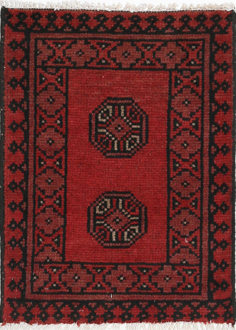 Ivory Hand-Knotted Afghan Tribal Geometric Wool Rug - 1'5" x 2'0"