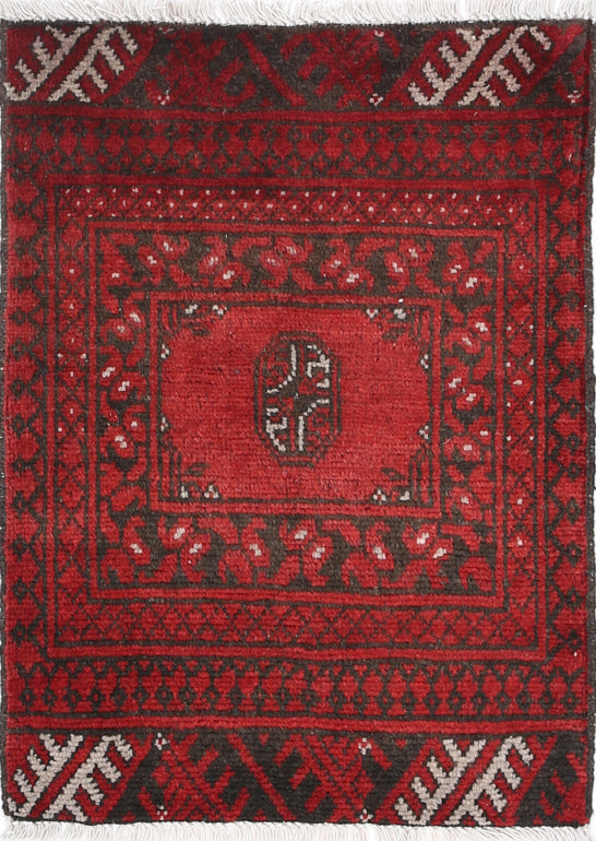 Ivory Hand-Knotted Afghan Tribal Geometric Wool Rug - 1'8" x 2'4"