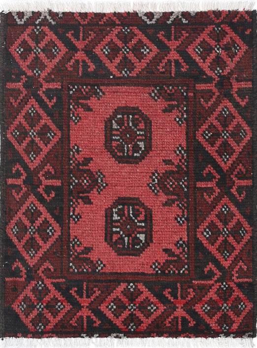 Ivory Hand-Knotted Afghan Tribal Geometric Wool Rug - 1'7" x 2'0"