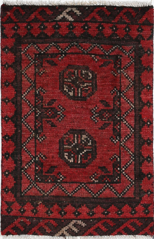 Ivory Hand-Knotted Afghan Tribal Geometric Wool Rug - 1'5" x 2'3"