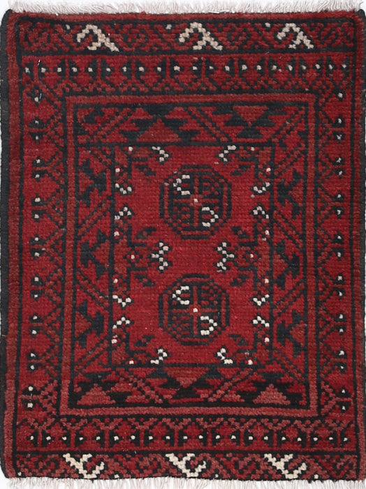 Ivory Hand-Knotted Afghan Tribal Geometric Wool Rug - 1'6" x 2'1"