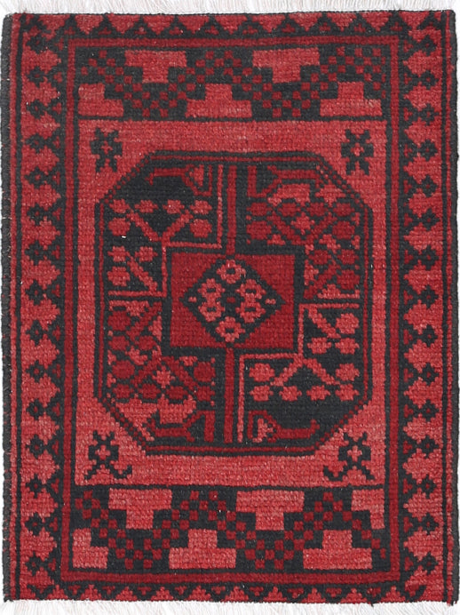 Ivory Hand-Knotted Afghan Tribal Geometric Wool Rug - 1'6" x 2'1"