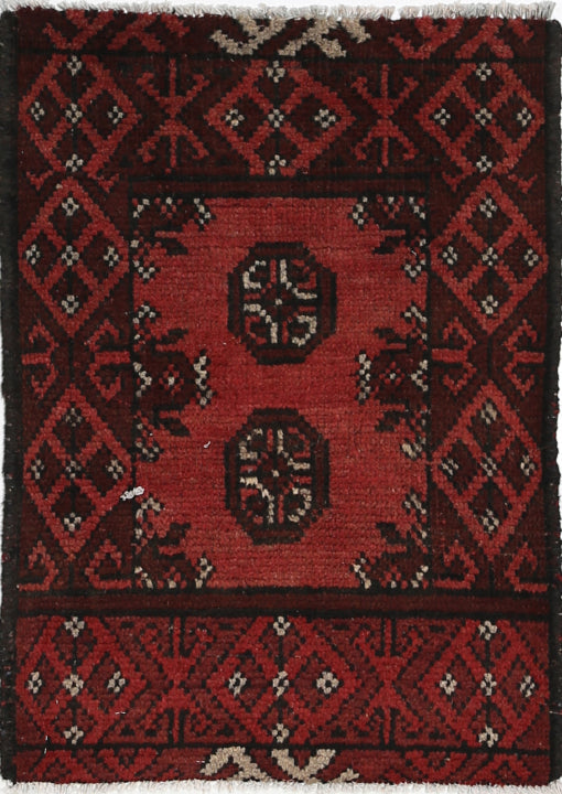 Ivory Hand-Knotted Afghan Tribal Geometric Wool Rug - 1'7" x 2'2"