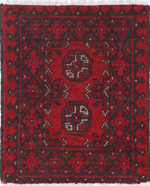 Ivory Hand-Knotted Afghan Tribal Geometric Wool Rug - 1'6" x 1'11"