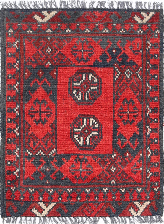 Ivory Hand-Knotted Afghan Tribal Geometric Wool Rug - 1'6" x 2'1"