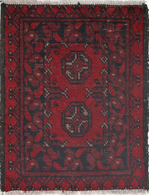 Ivory Hand-Knotted Afghan Tribal Geometric Wool Rug - 1'7" x 2'0"