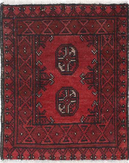 Ivory Hand-Knotted Afghan Tribal Geometric Wool Rug - 1'7" x 2'0"