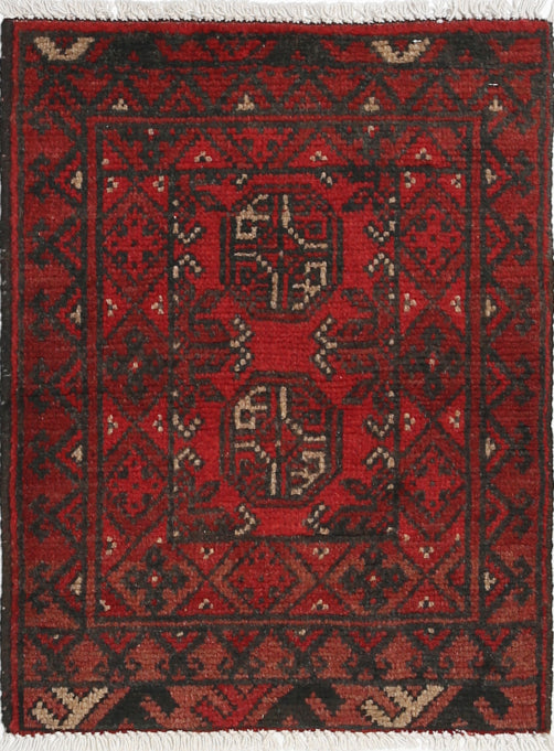 Ivory Hand-Knotted Afghan Tribal Geometric Wool Rug - 1'7" x 2'0"
