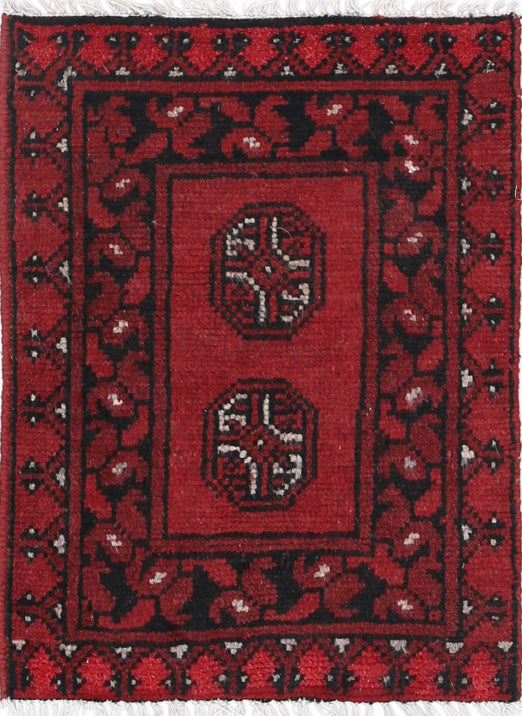 Ivory Hand-Knotted Afghan Tribal Geometric Wool Rug - 1'6" x 2'1"