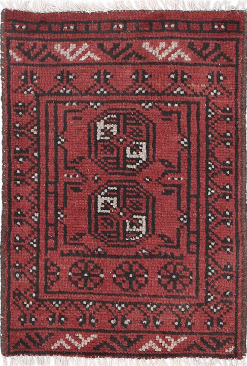 Ivory Hand-Knotted Afghan Tribal Geometric Wool Rug - 1'5" x 2'2"