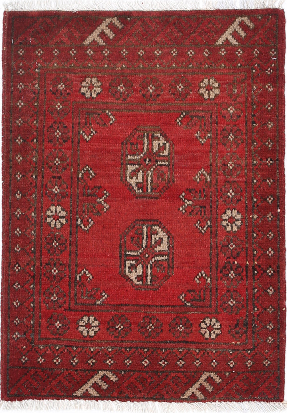 Ivory Hand-Knotted Afghan Tribal Geometric Wool Rug - 1'8" x 2'5"
