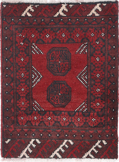 Ivory Hand-Knotted Afghan Tribal Geometric Wool Rug - 1'6" x 2'1"