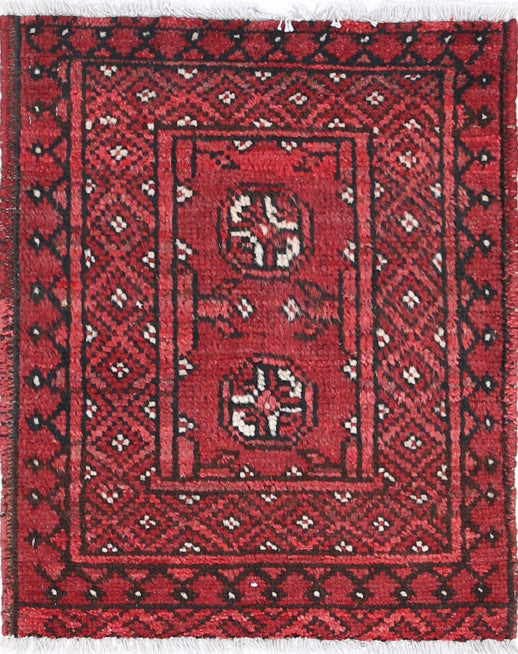 Ivory Hand-Knotted Afghan Tribal Geometric Wool Rug - 1'5" x 1'11"