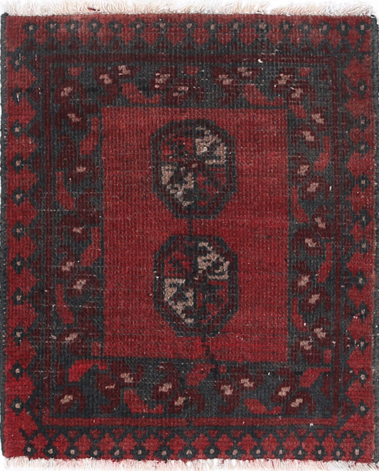 Ivory Hand-Knotted Afghan Tribal Geometric Wool Rug - 1'6" x 1'11"
