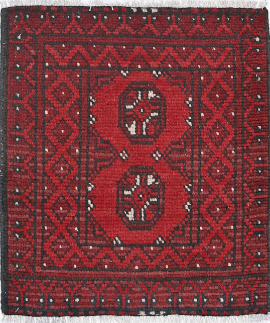 Ivory Hand-Knotted Afghan Tribal Geometric Wool Rug - 1'8" x 1'11"