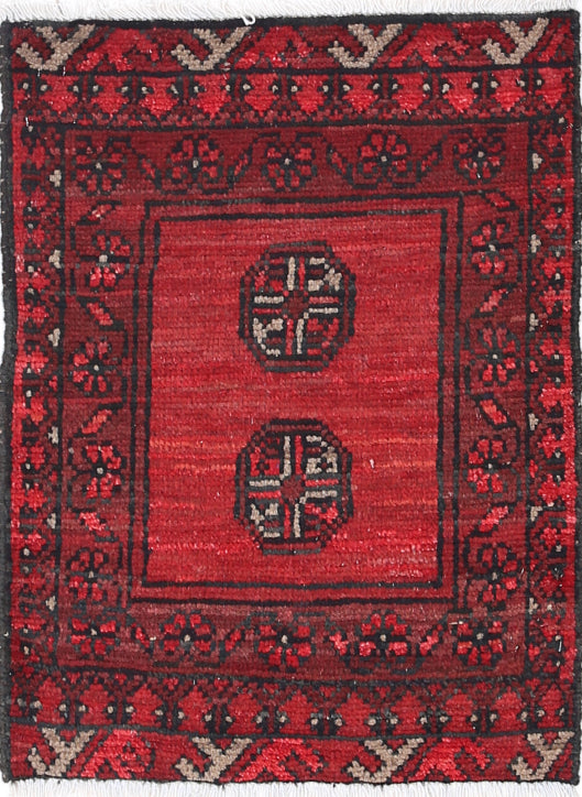 Ivory Hand-Knotted Afghan Tribal Geometric Wool Rug - 1'8" x 2'2"