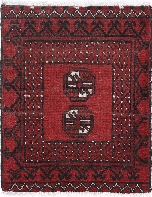 Ivory Hand-Knotted Afghan Tribal Geometric Wool Rug - 1'6" x 1'11"