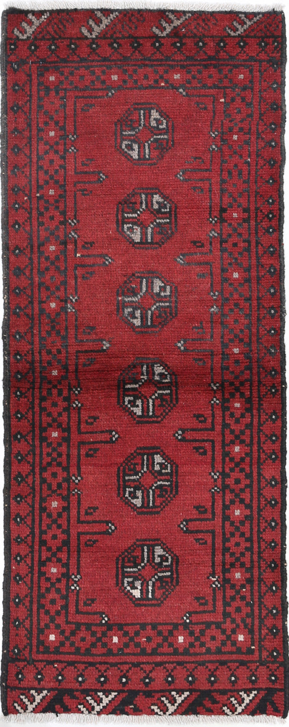 Ivory Hand-Knotted Afghan Tribal Geometric Wool Rug - 1'7" x 4'5"