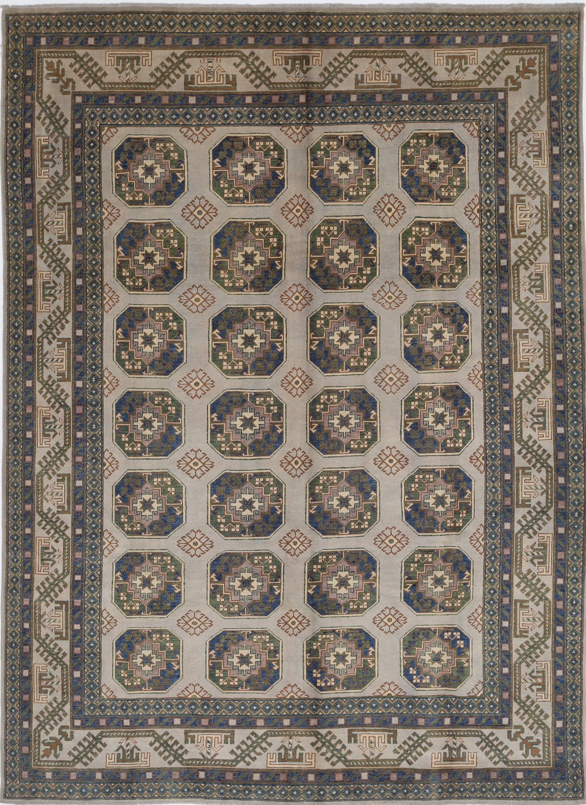 Grey Hand-Knotted Distressed Vintage Wool Rug - 8'0" x 10'10"