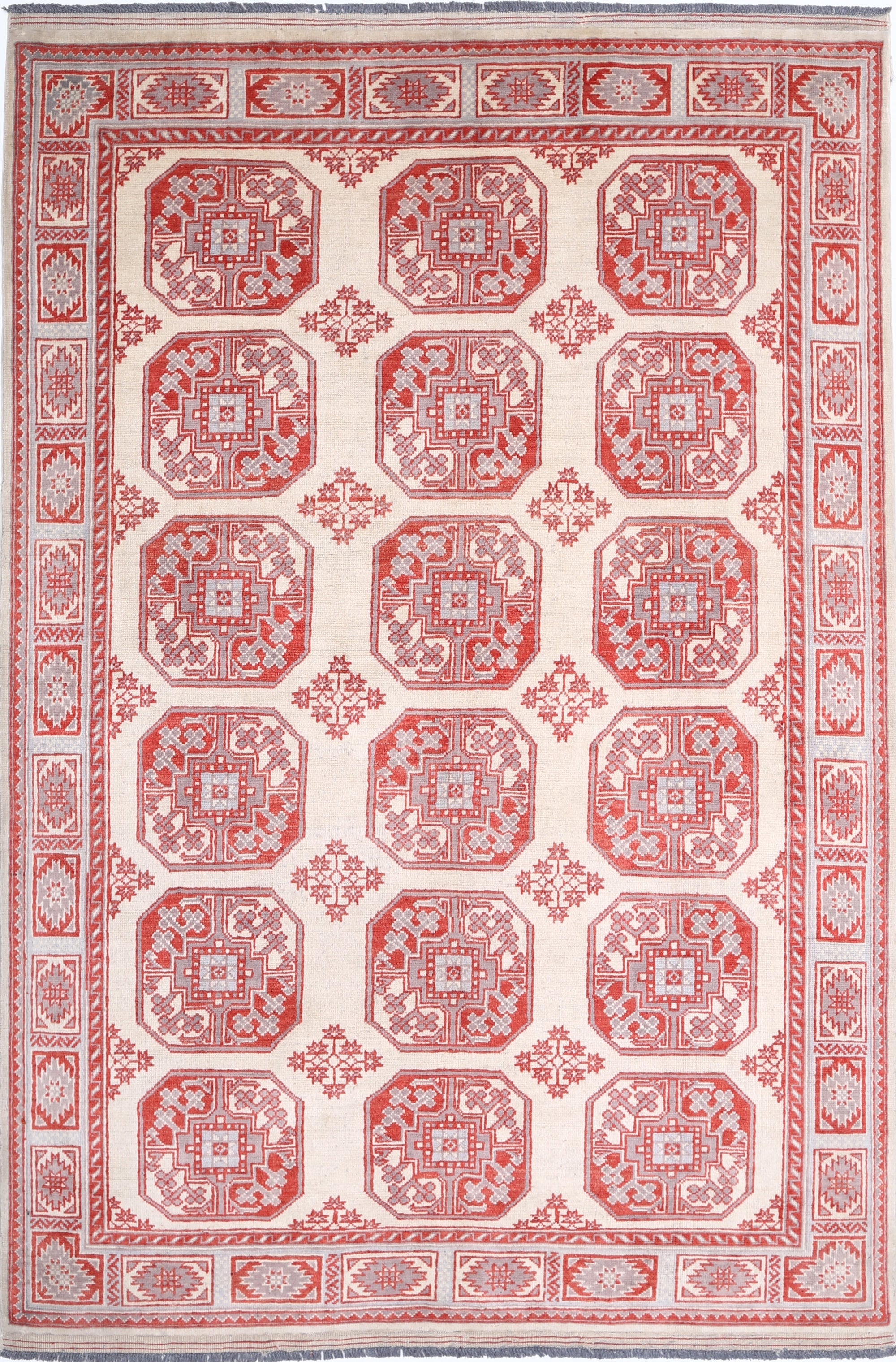 Ivory Hand-Knotted Distressed Vintage Wool Rug - 5'6" x 8'3"