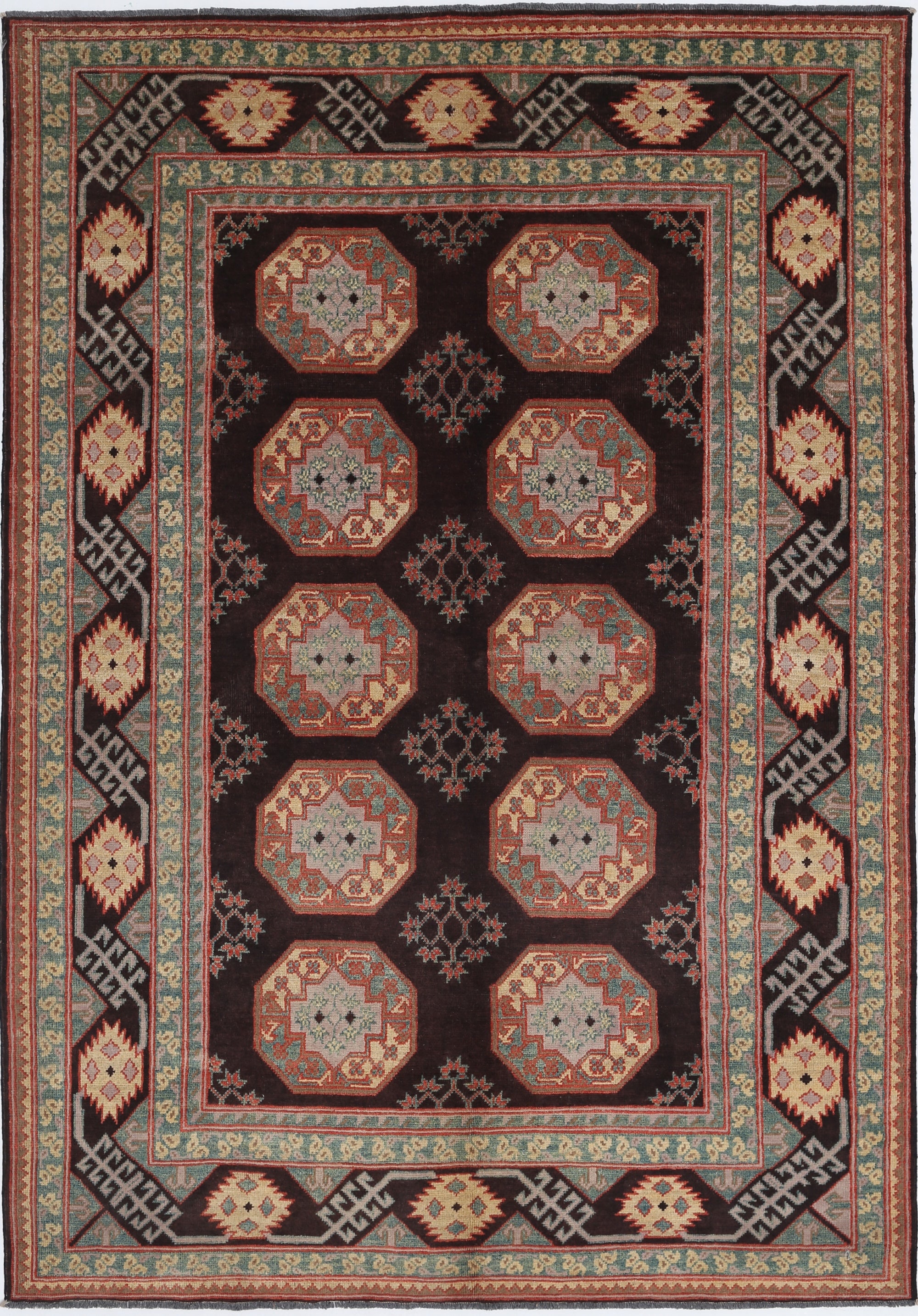 Brown Hand-Knotted Distressed Vintage Wool Rug - 5'6" x 8'0"