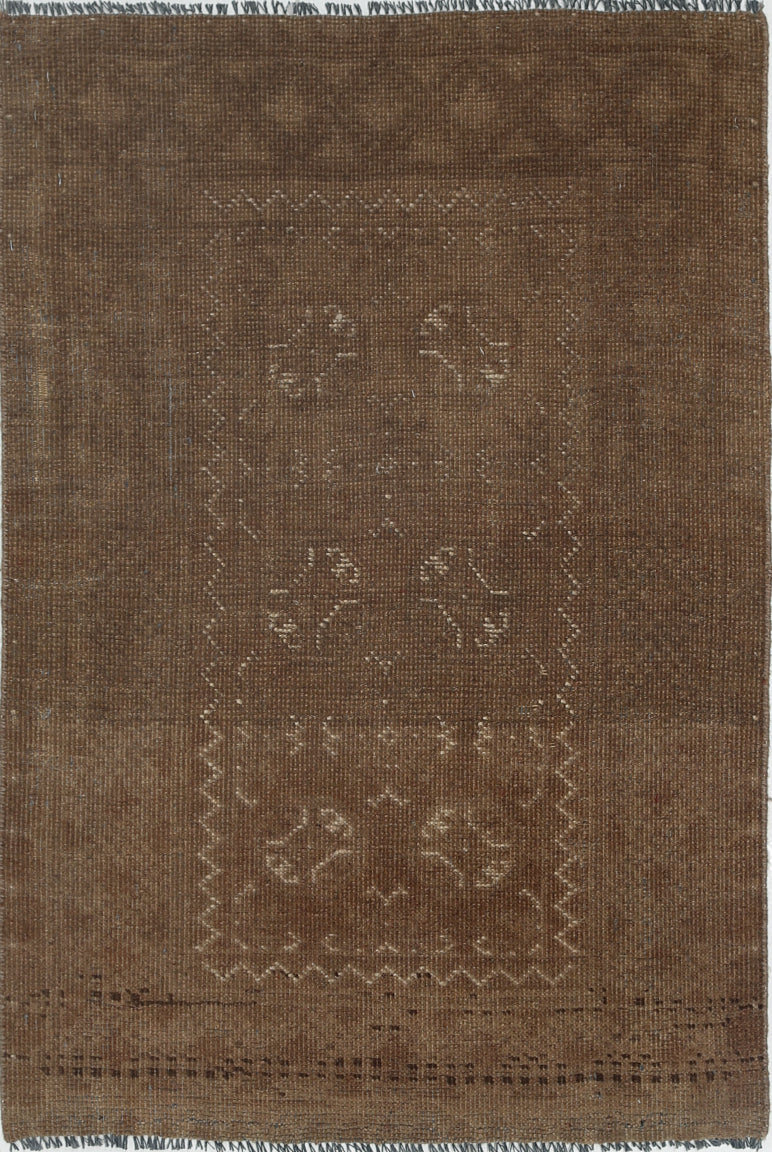 Ivory Hand-Knotted Afghan Tribal Geometric Wool Rug - 2'6" x 3'8"