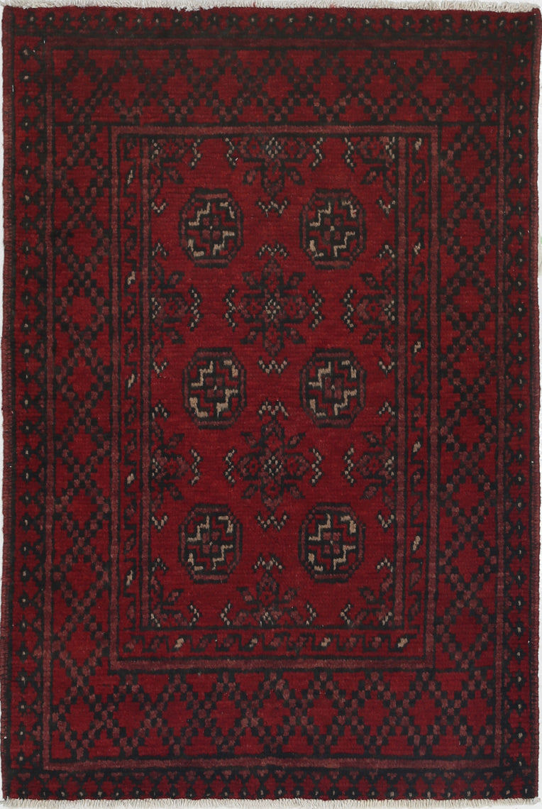 Ivory Hand-Knotted Afghan Tribal Geometric Wool Rug - 2'5" x 3'8"