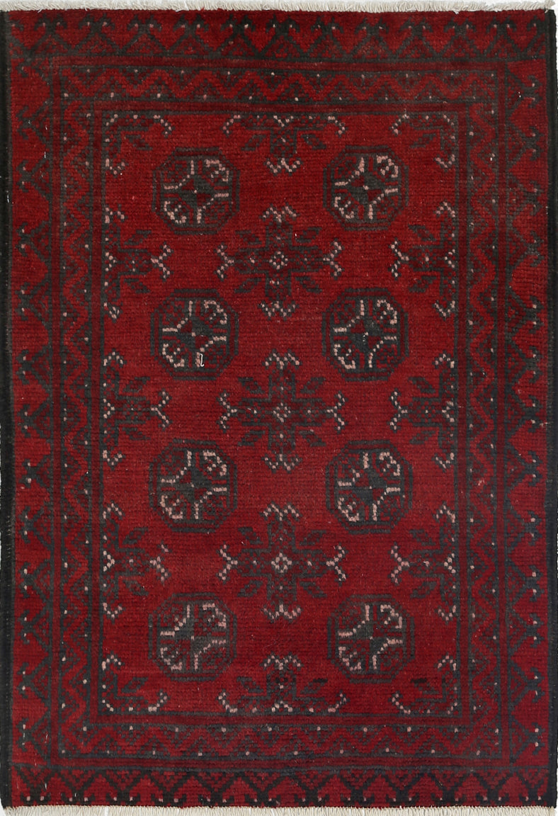 Ivory Hand-Knotted Afghan Tribal Geometric Wool Rug - 2'5" x 3'8"