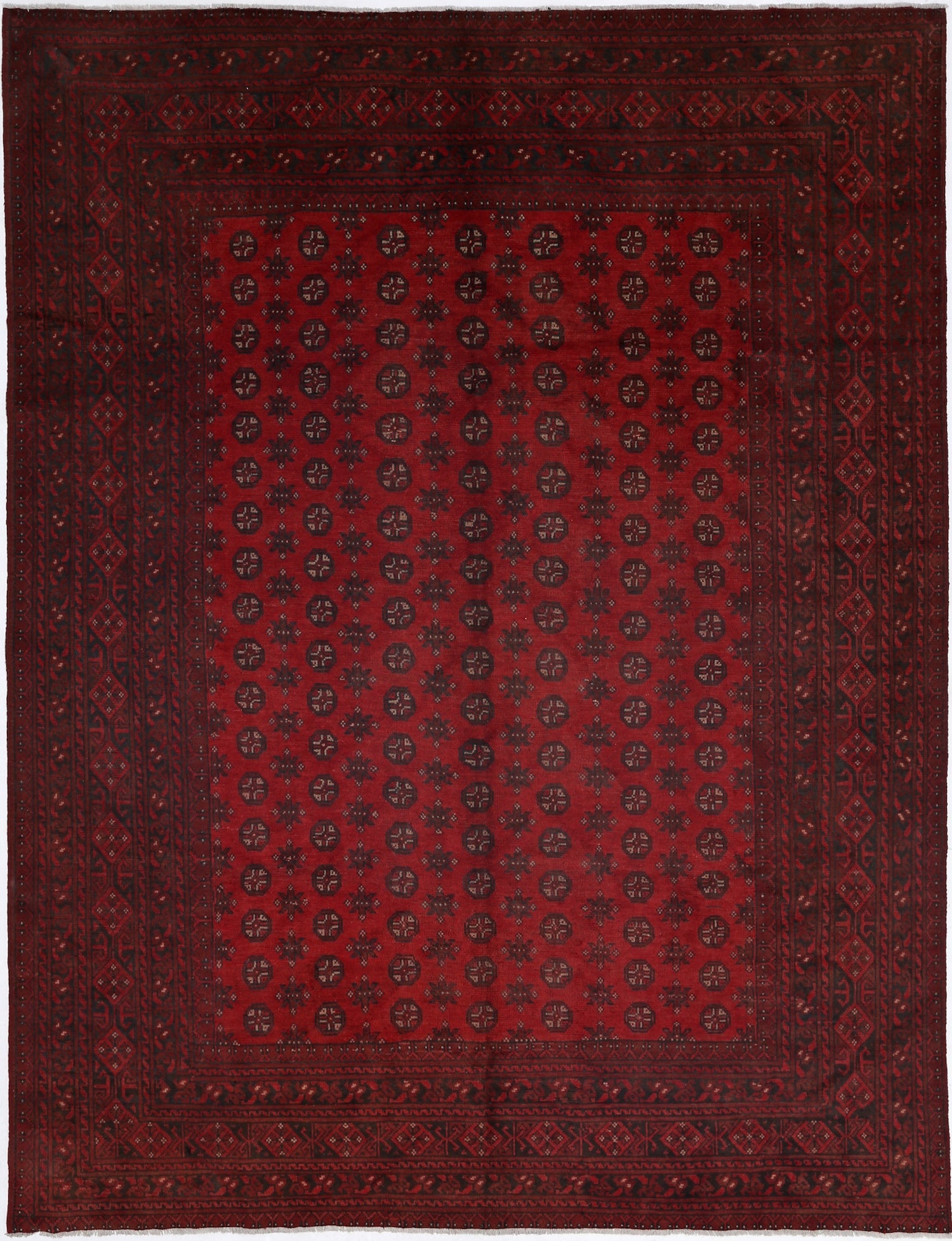 Ivory Hand-Knotted Afghan Tribal Geometric Wool Rug - 8'0" x 10'8"