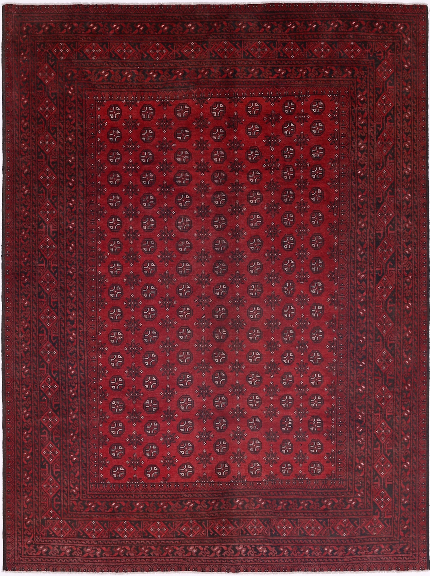 Ivory Hand-Knotted Afghan Tribal Geometric Wool Rug - 8'0" x 10'10"