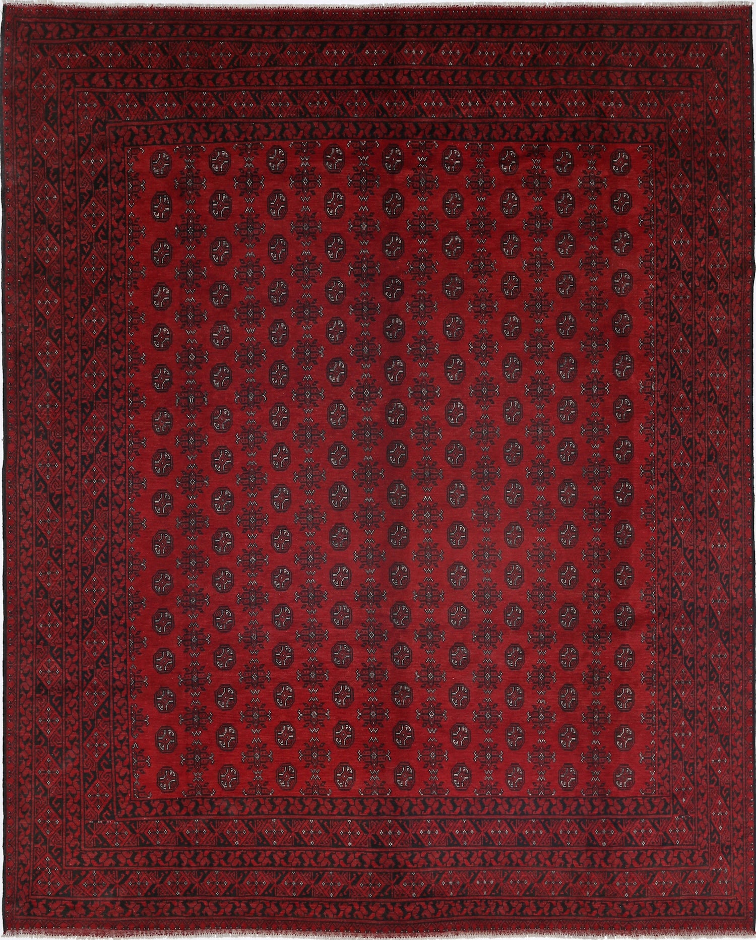 Ivory Hand-Knotted Afghan Tribal Geometric Wool Rug - 9'9" x 12'1"