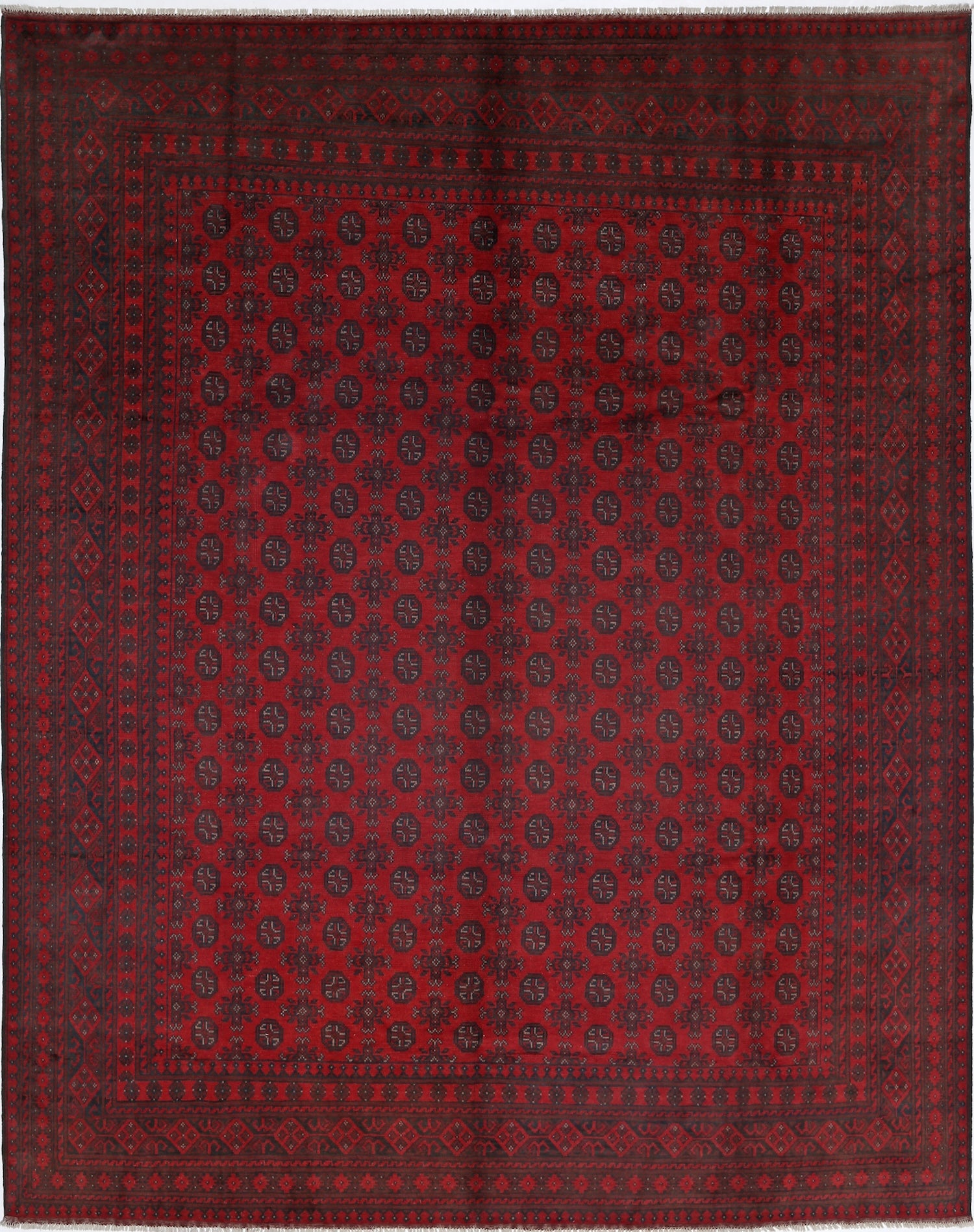 Ivory Hand-Knotted Afghan Tribal Geometric Wool Rug - 9'9" x 12'6"