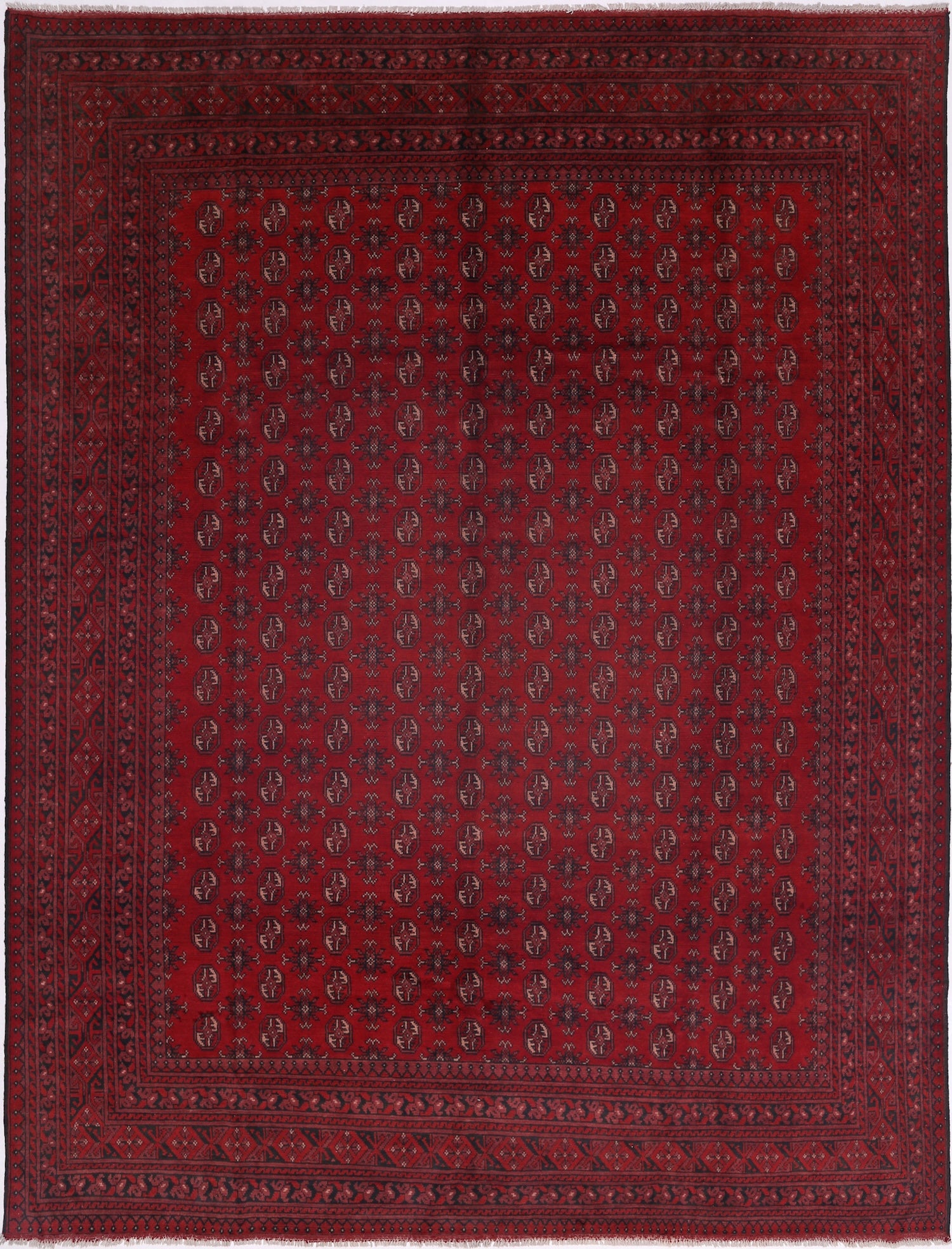 Ivory Hand-Knotted Afghan Tribal Geometric Wool Rug - 9'8" x 12'7"