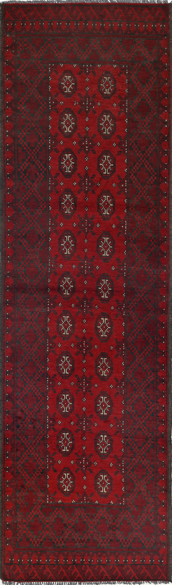 Ivory Hand-Knotted Afghan Tribal Geometric Wool Rug - 2'7" x 9'3"