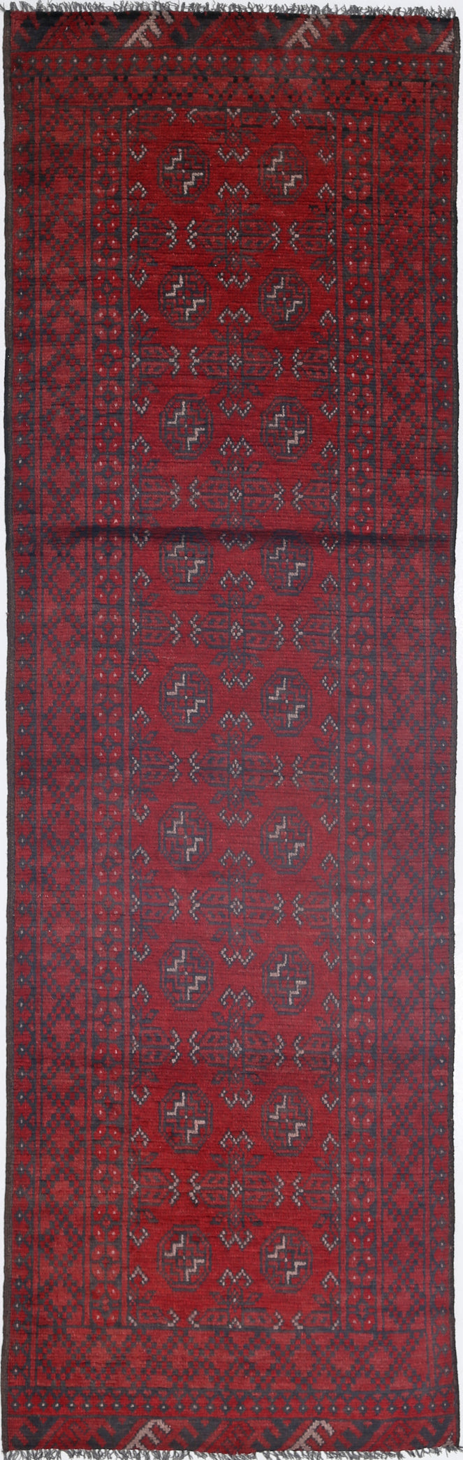 Ivory Hand-Knotted Afghan Tribal Geometric Wool Rug - 2'6" x 8'9"