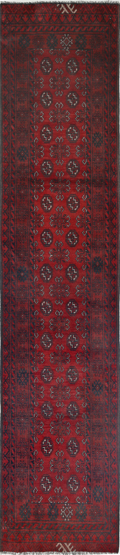 Ivory Hand-Knotted Afghan Tribal Geometric Wool Rug - 2'6" x 12'0"