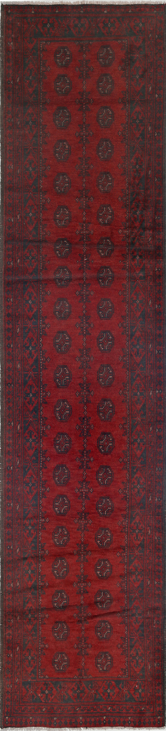 Ivory Hand-Knotted Afghan Tribal Geometric Wool Rug - 2'7" x 12'6"