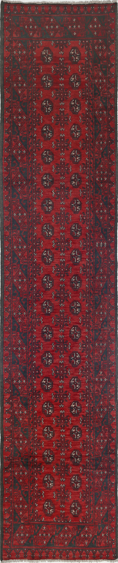 Ivory Hand-Knotted Afghan Tribal Geometric Wool Rug - 2'5" x 12'1"