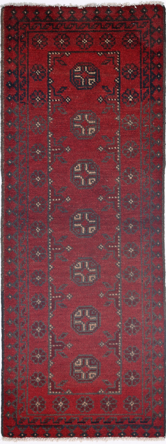 Ivory Hand-Knotted Afghan Tribal Geometric Wool Rug - 1'7" x 4'7"