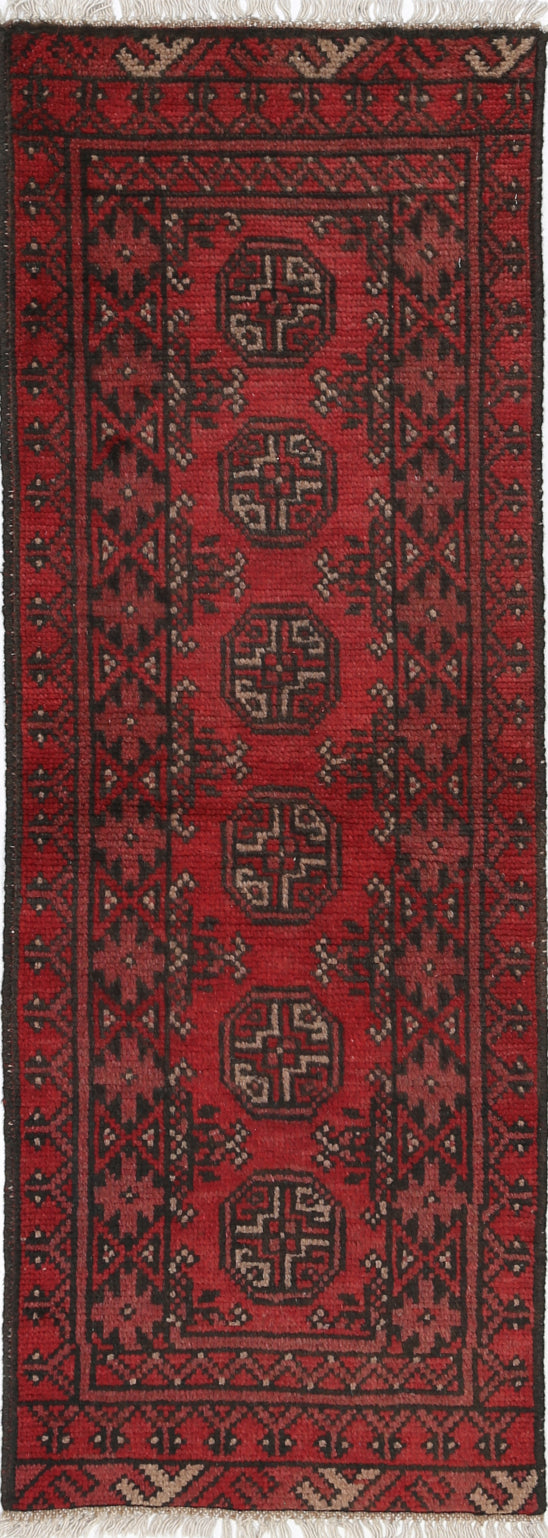 Ivory Hand-Knotted Afghan Tribal Geometric Wool Rug - 1'6" x 4'8"