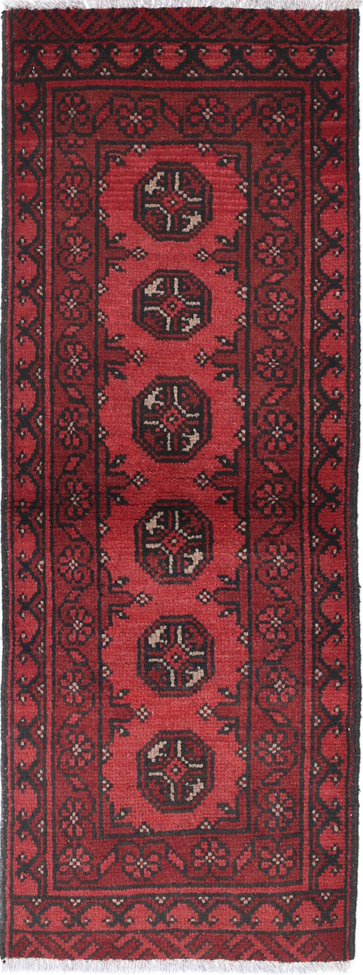 Ivory Hand-Knotted Afghan Tribal Geometric Wool Rug - 1'6" x 4'5"