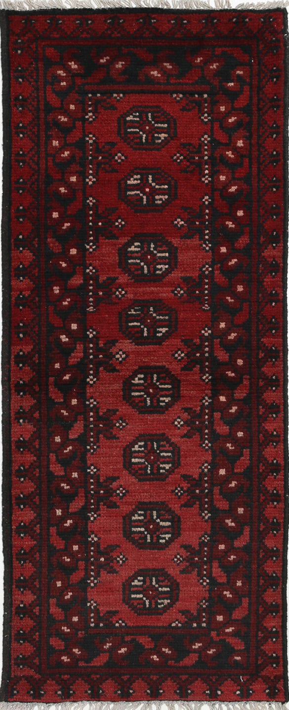 Ivory Hand-Knotted Afghan Tribal Geometric Wool Rug - 1'8" x 4'7"