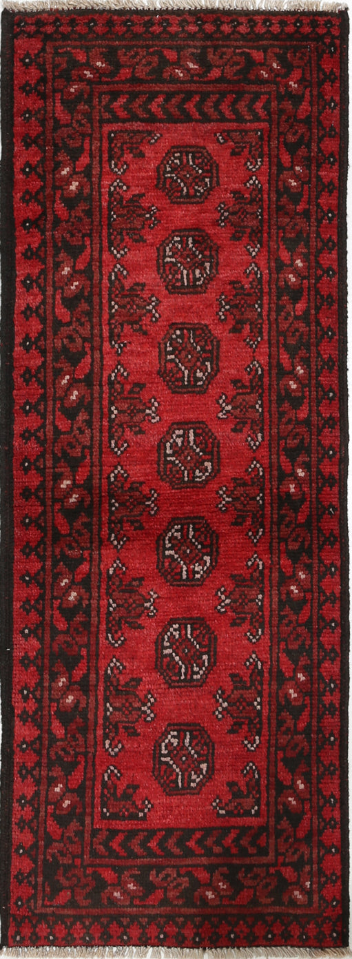 Ivory Hand-Knotted Afghan Tribal Geometric Wool Rug - 1'6" x 4'5"