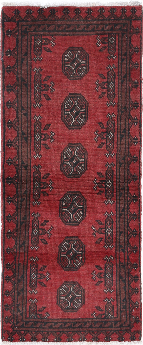 Ivory Hand-Knotted Afghan Tribal Geometric Wool Rug - 1'7" x 4'2"