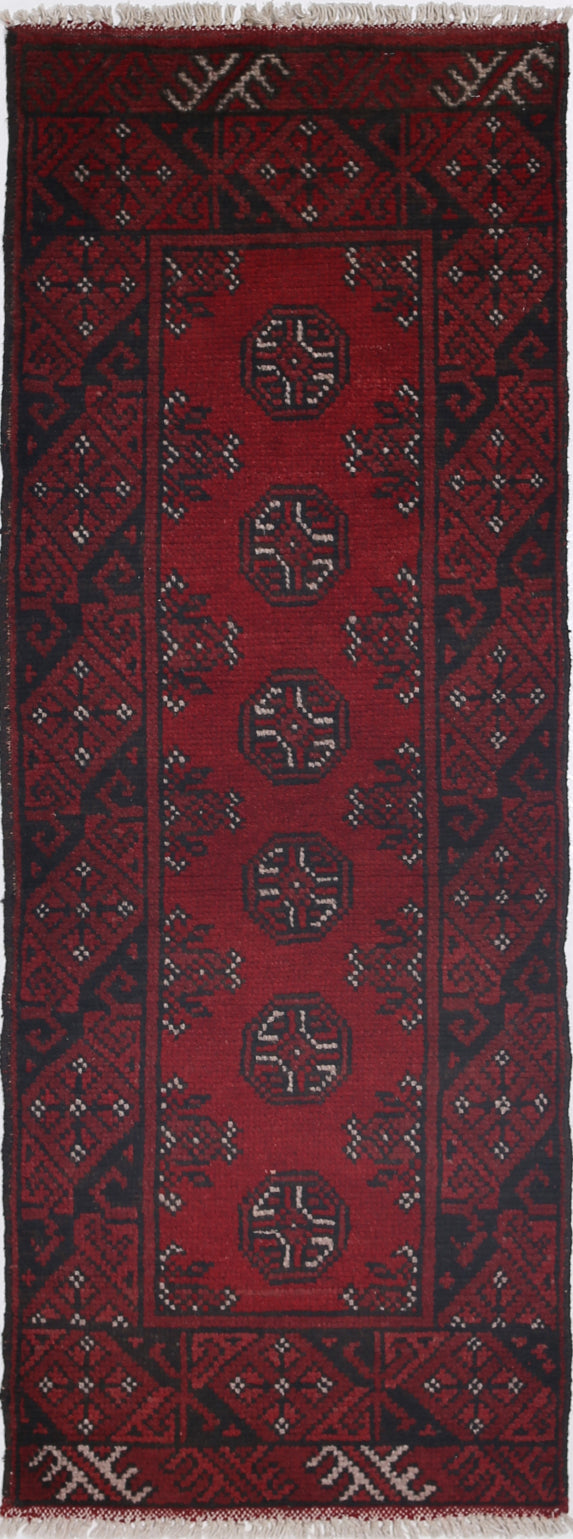 Ivory Hand-Knotted Afghan Tribal Geometric Wool Rug - 1'8" x 4'9"